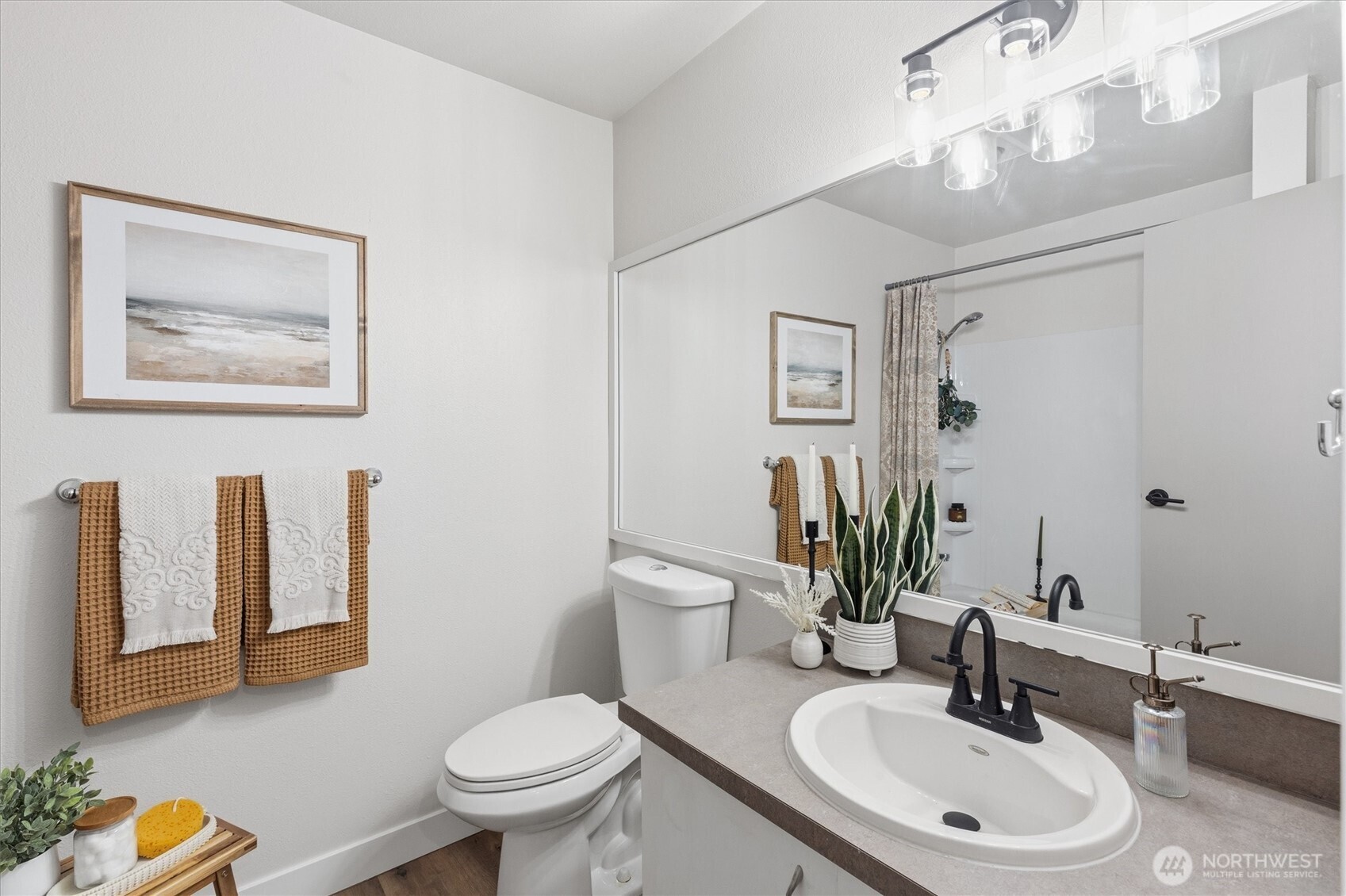 Full bathroom with refreshed vanity