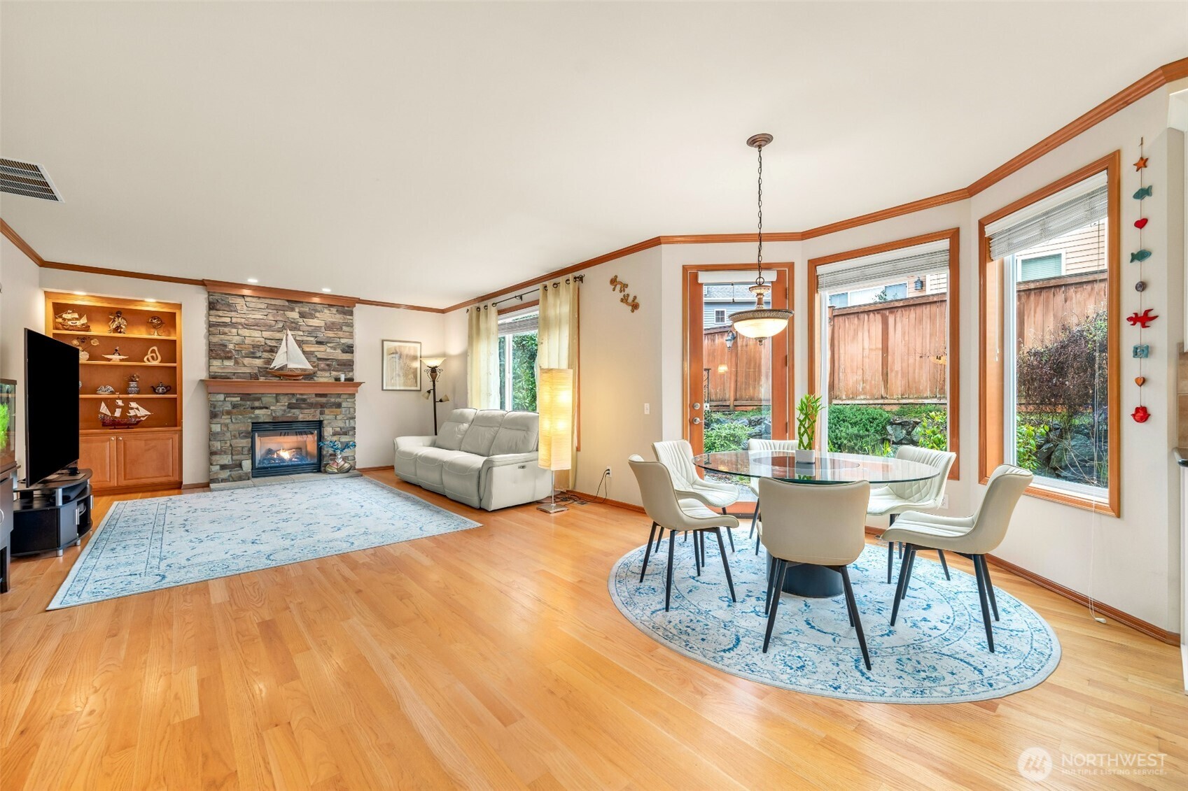 Vast family room with another gas burning fireplace