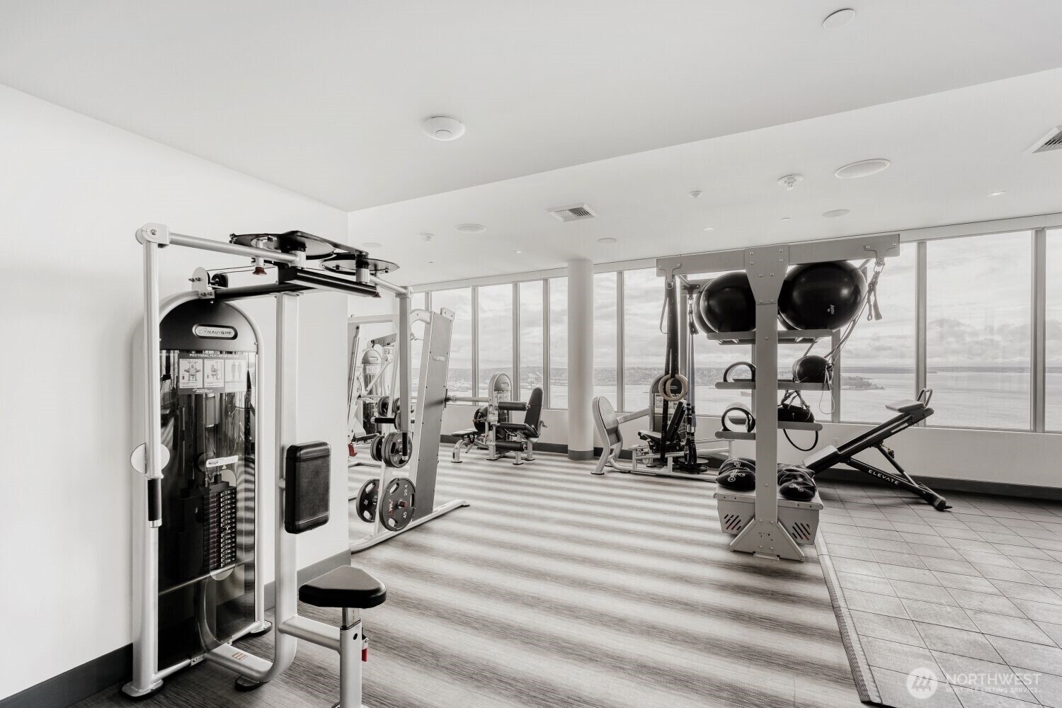 Common area feature - exercise/weight room with fantastic Puget Sound view