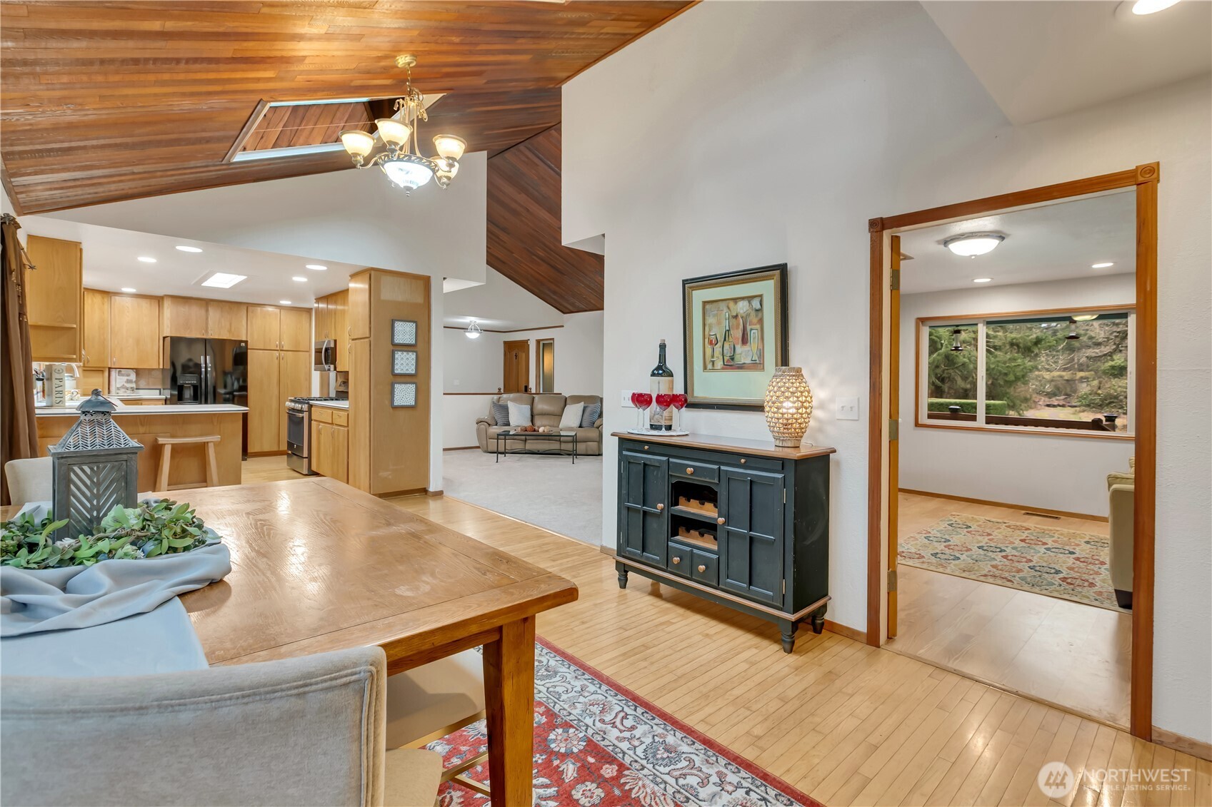 There is bar seating in the kitchen...
