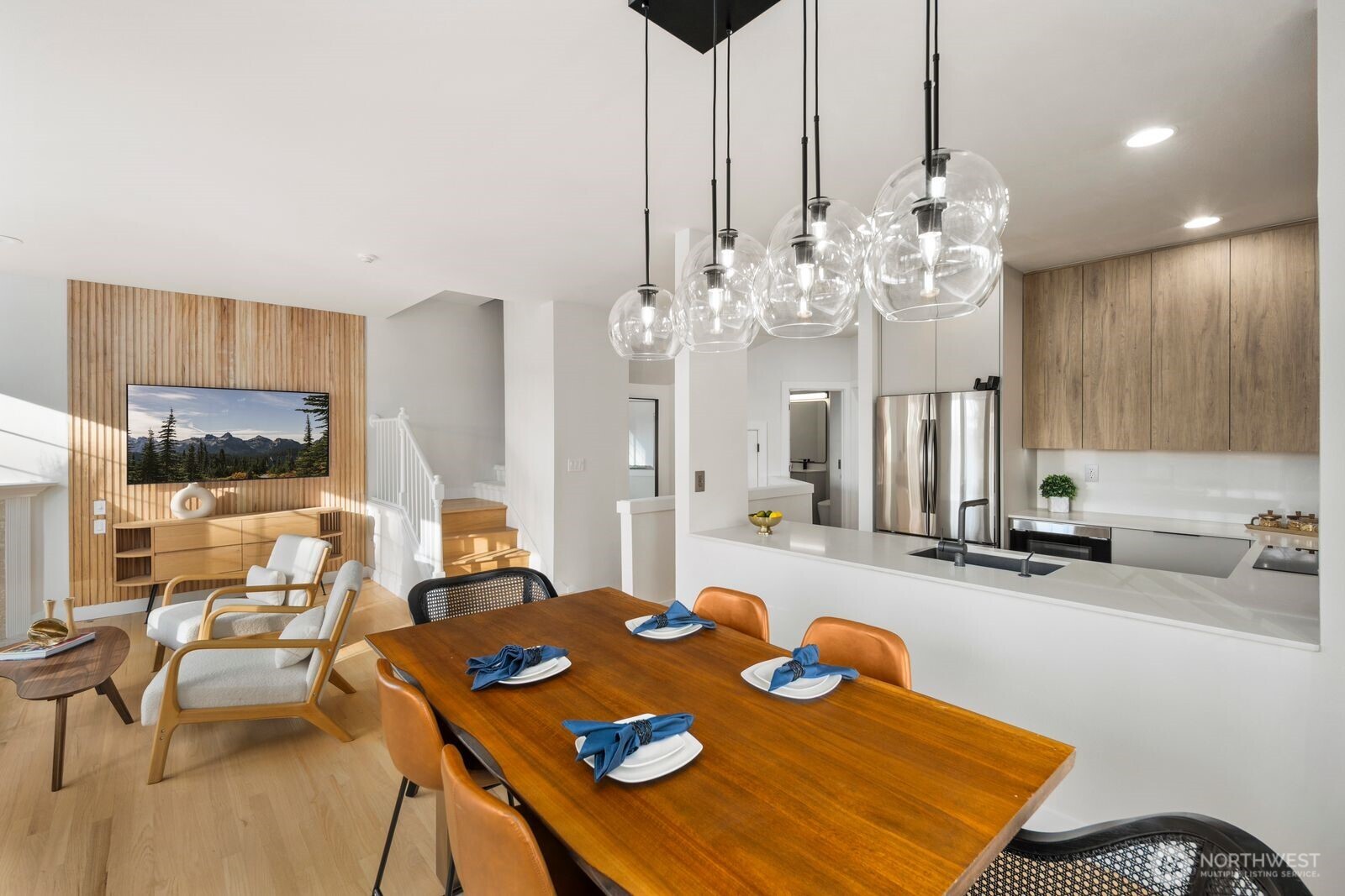 Open dining and living area