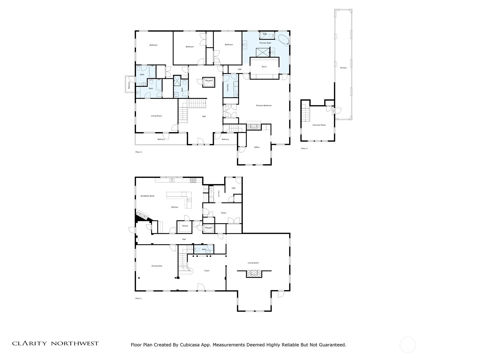 Floor plans of main, second, and third floors.