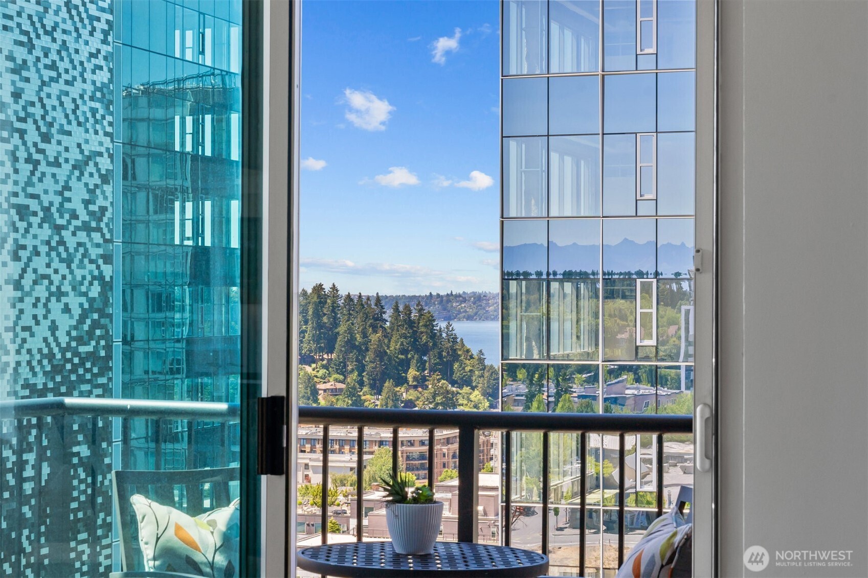 Bellevue Pacific Tower exterior showcasing premier downtown Bellevue condominium living.