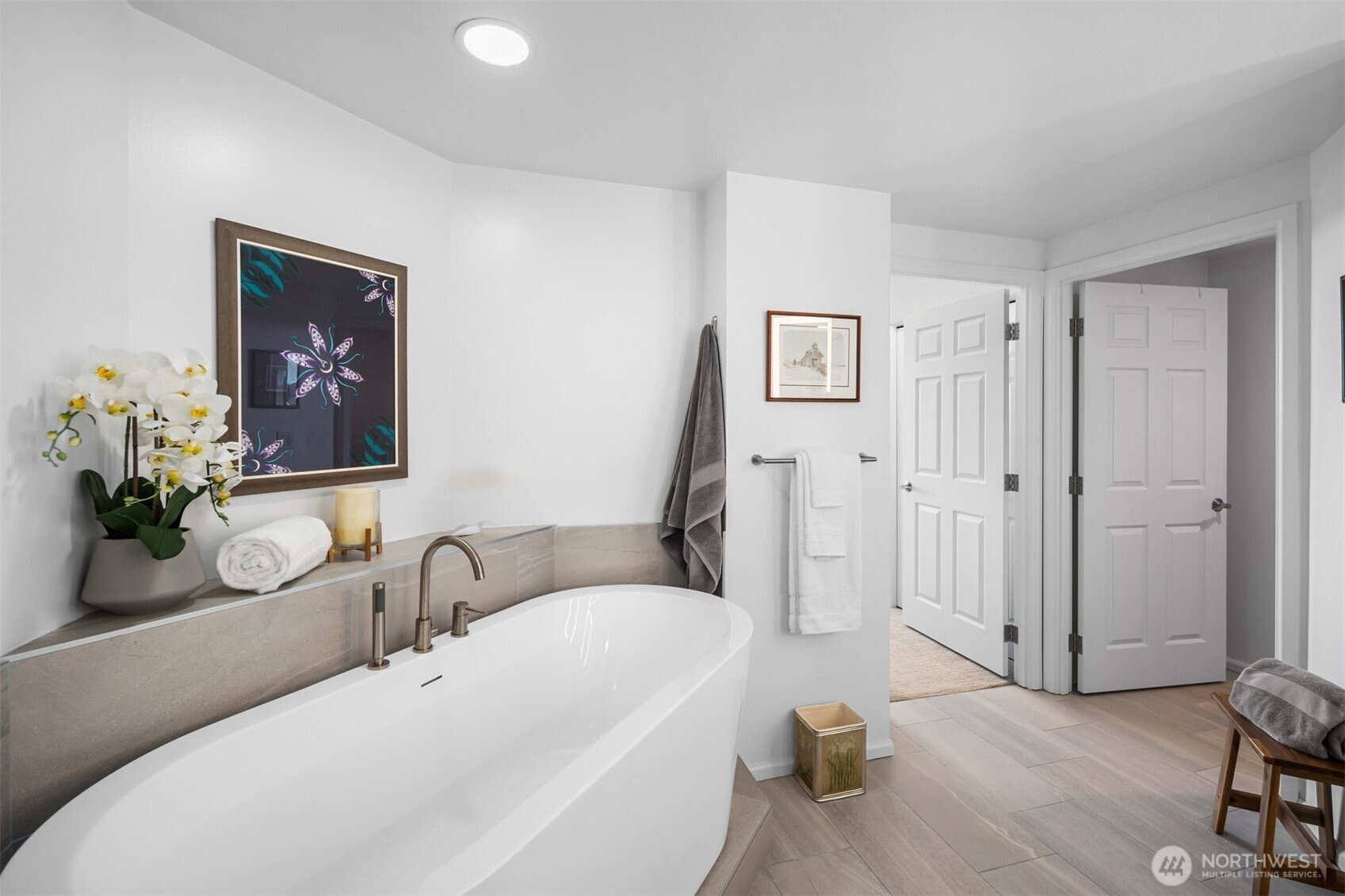 Updated bathroom with modern fixtures and contemporary finishes.