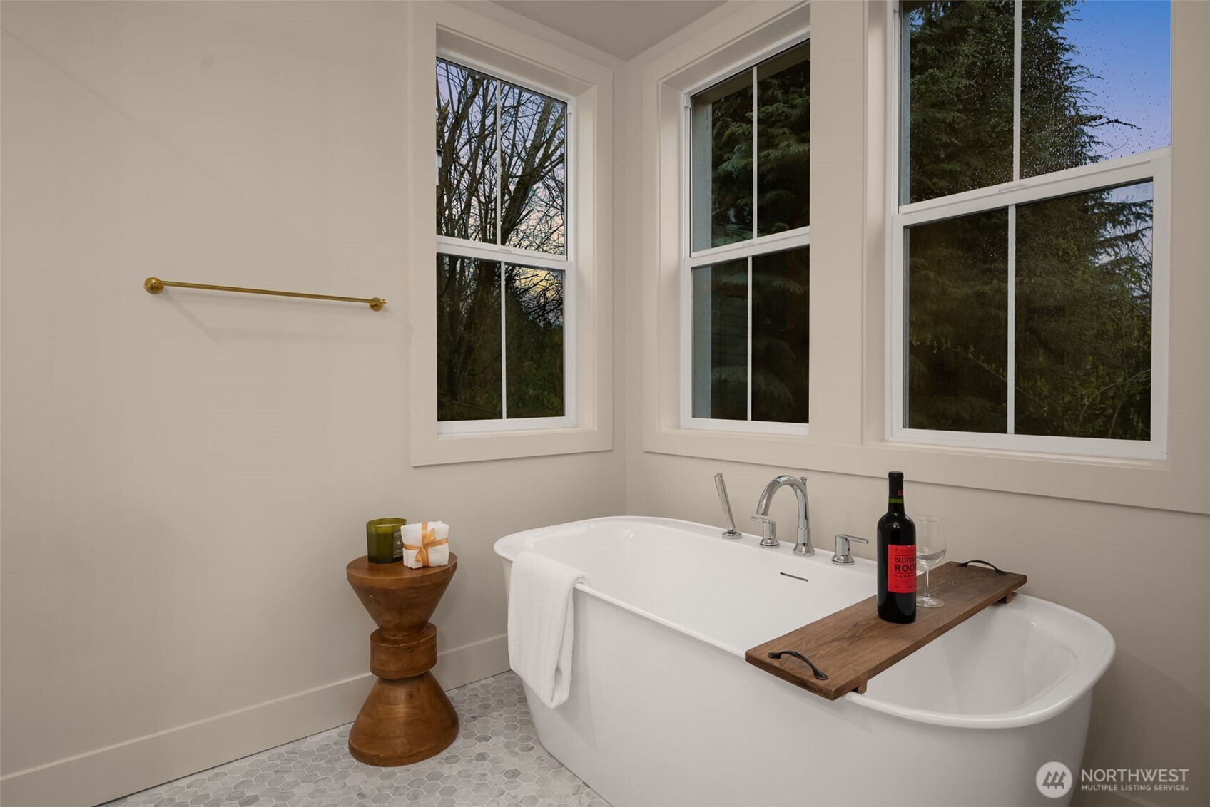 Primary soaking tub wired for tub lighting.