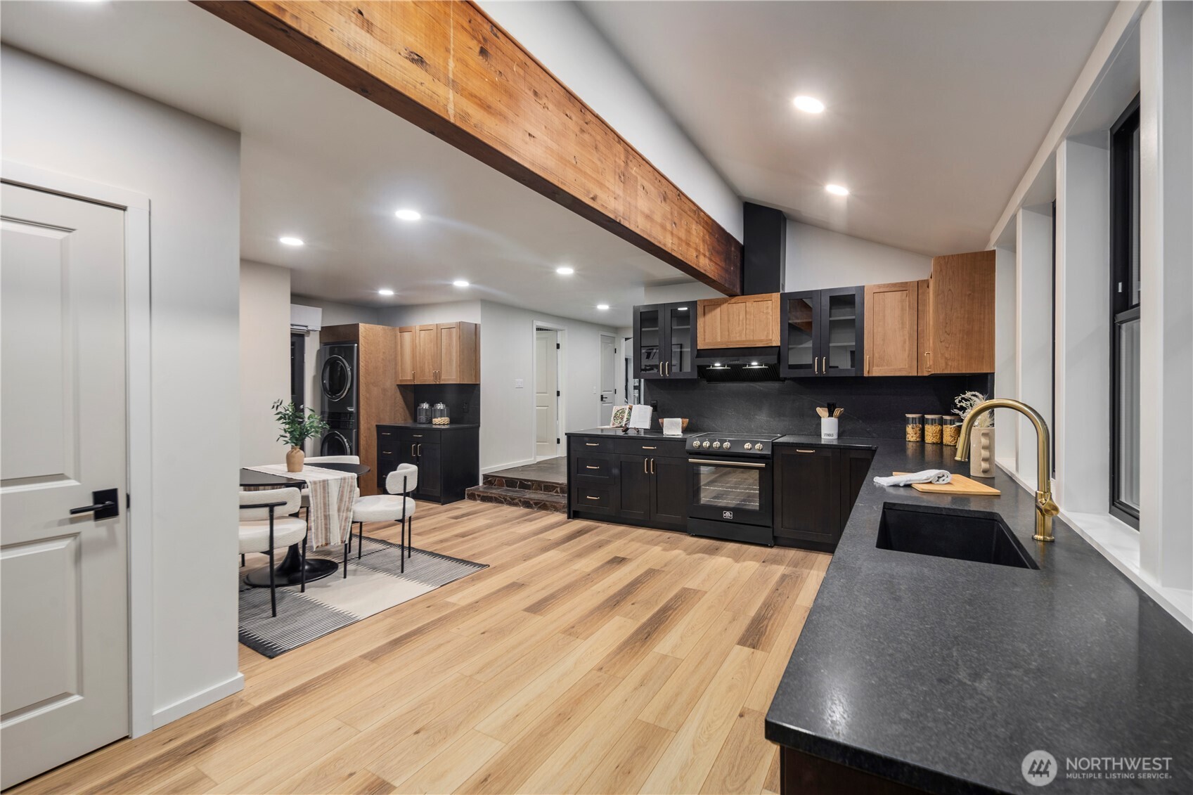 Kitchen has dining room for a large gathering