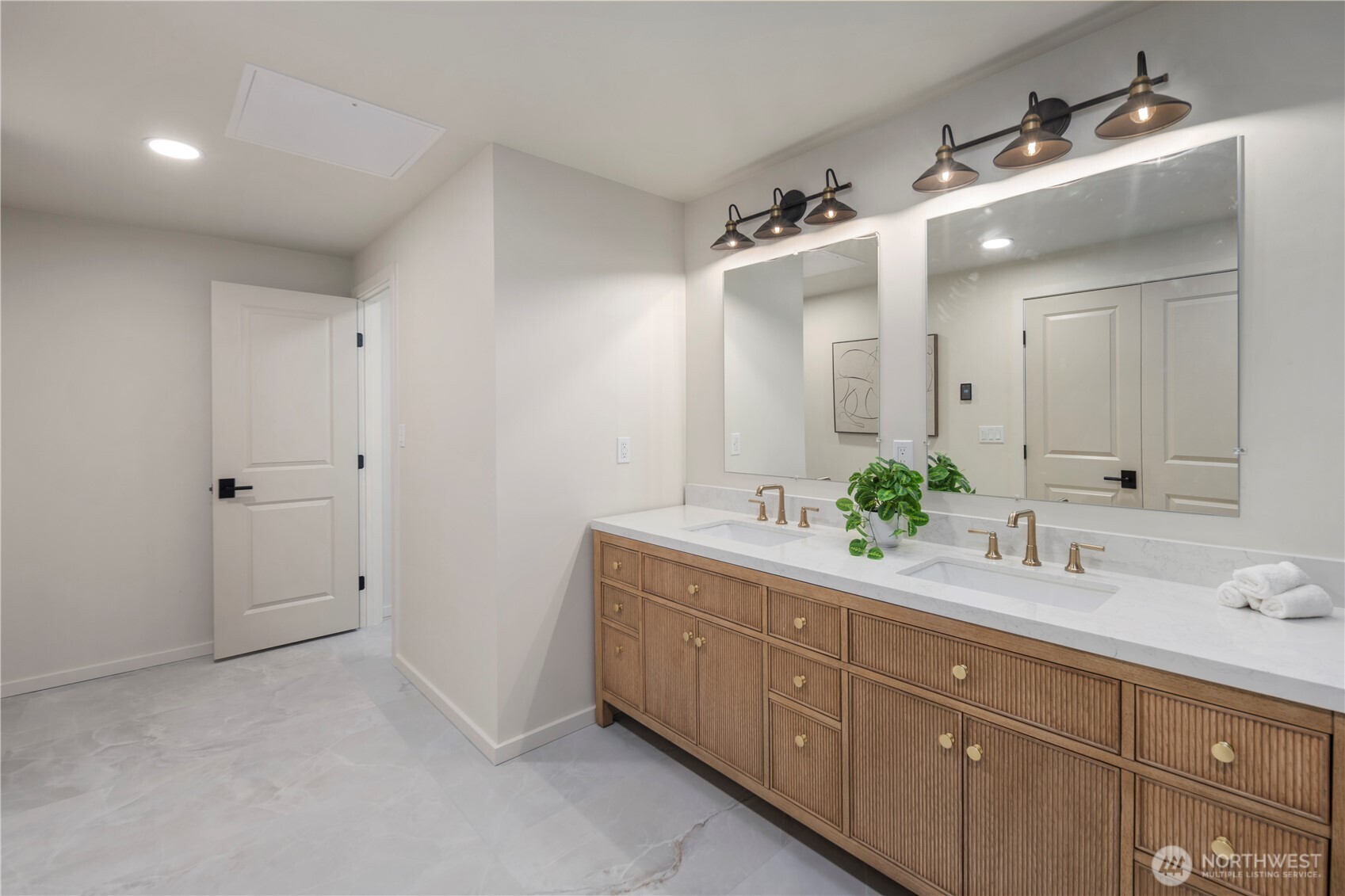 Large dual vanity and water closet