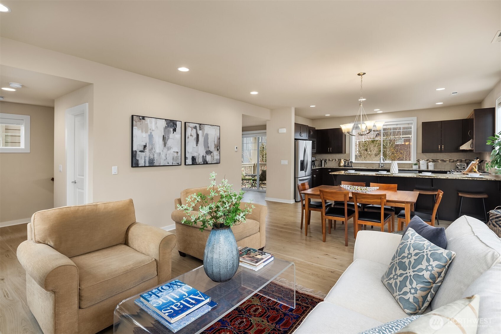 This home is flooded with natural light, and even with all blinds down is a light and bright home.
