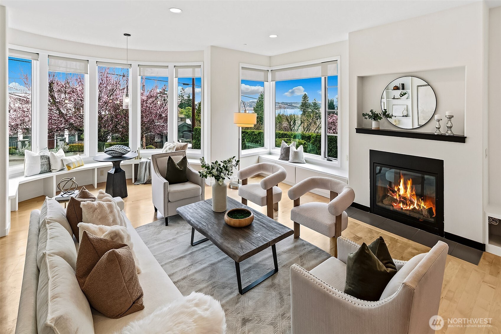 Great room with walls of windows