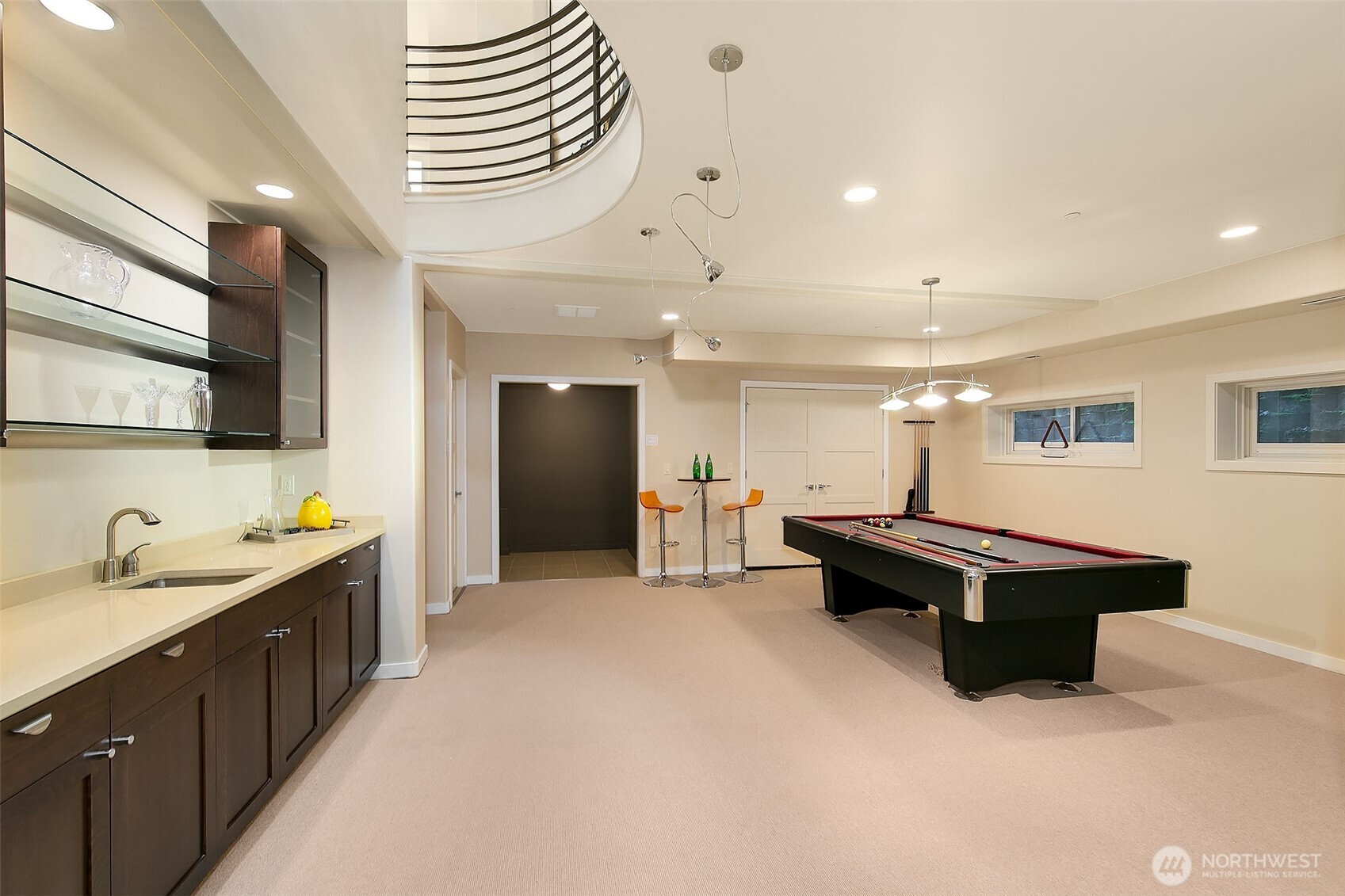 Entertain center at lower level with bar