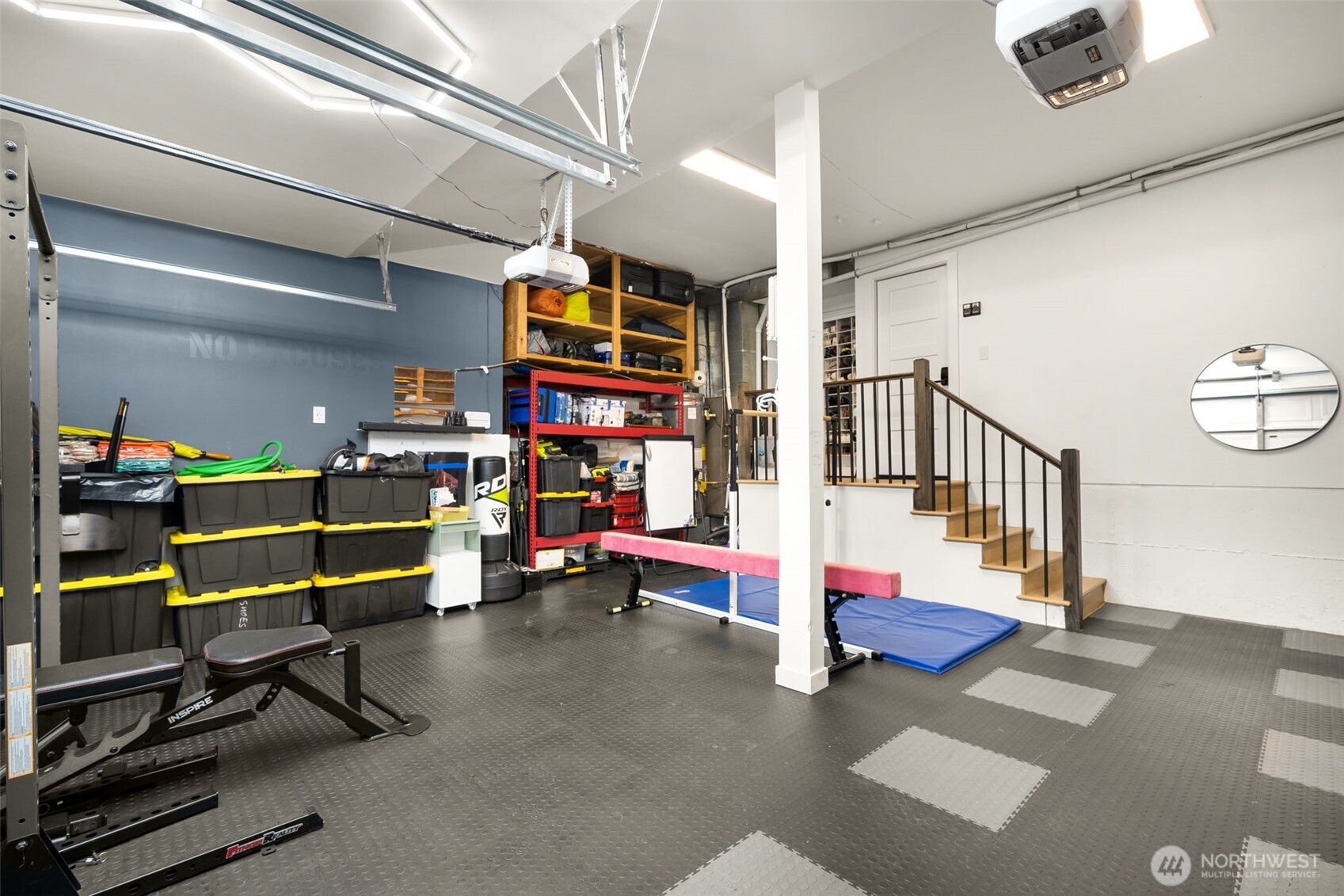 2 Car garage with rubber tile flooring