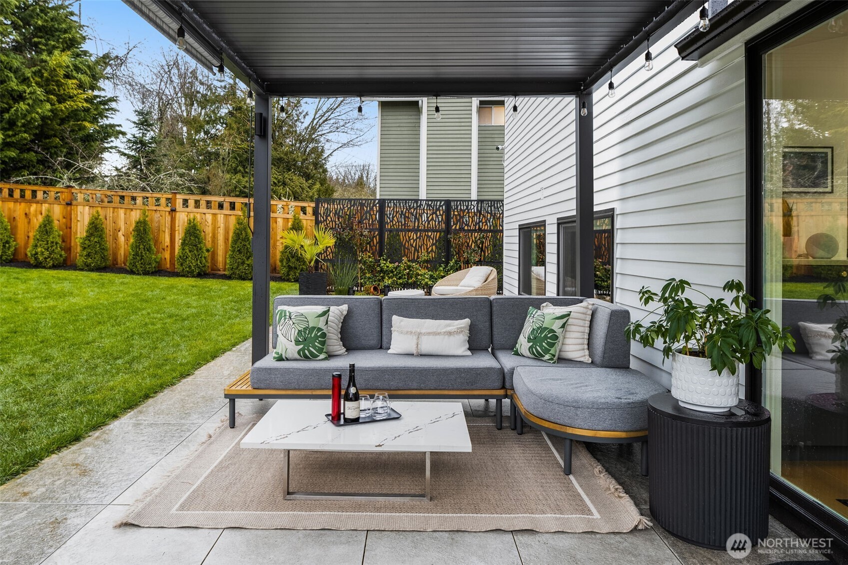 Large covered patio with new pergola