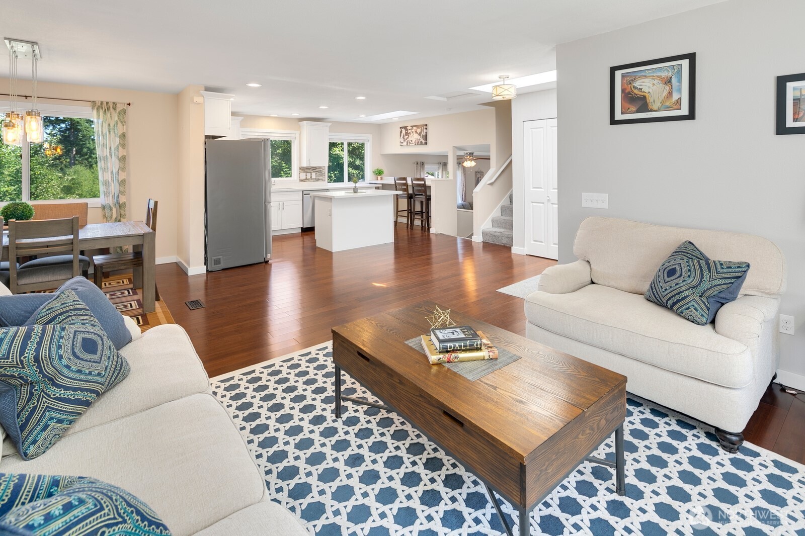 Open concept formal living/dining & kitchen