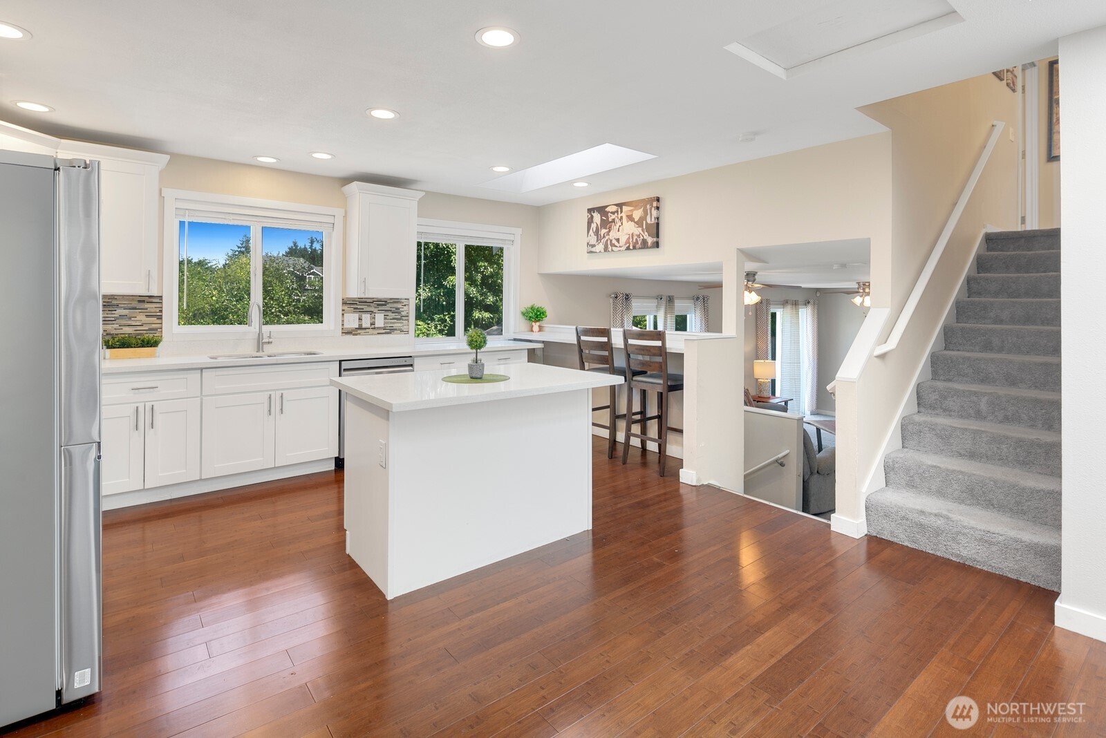 Open concept formal living/dining & kitchen