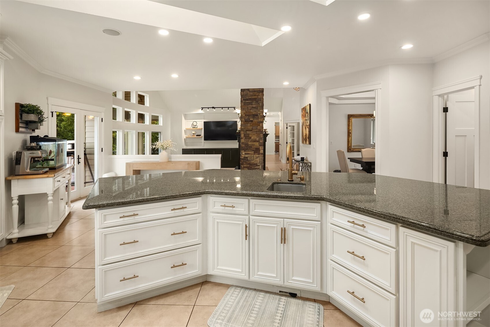 Spacious kitchen with crisp fresh refresh.