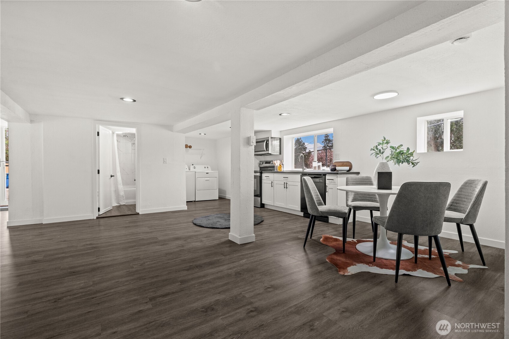 Basement open space kitchen and living area