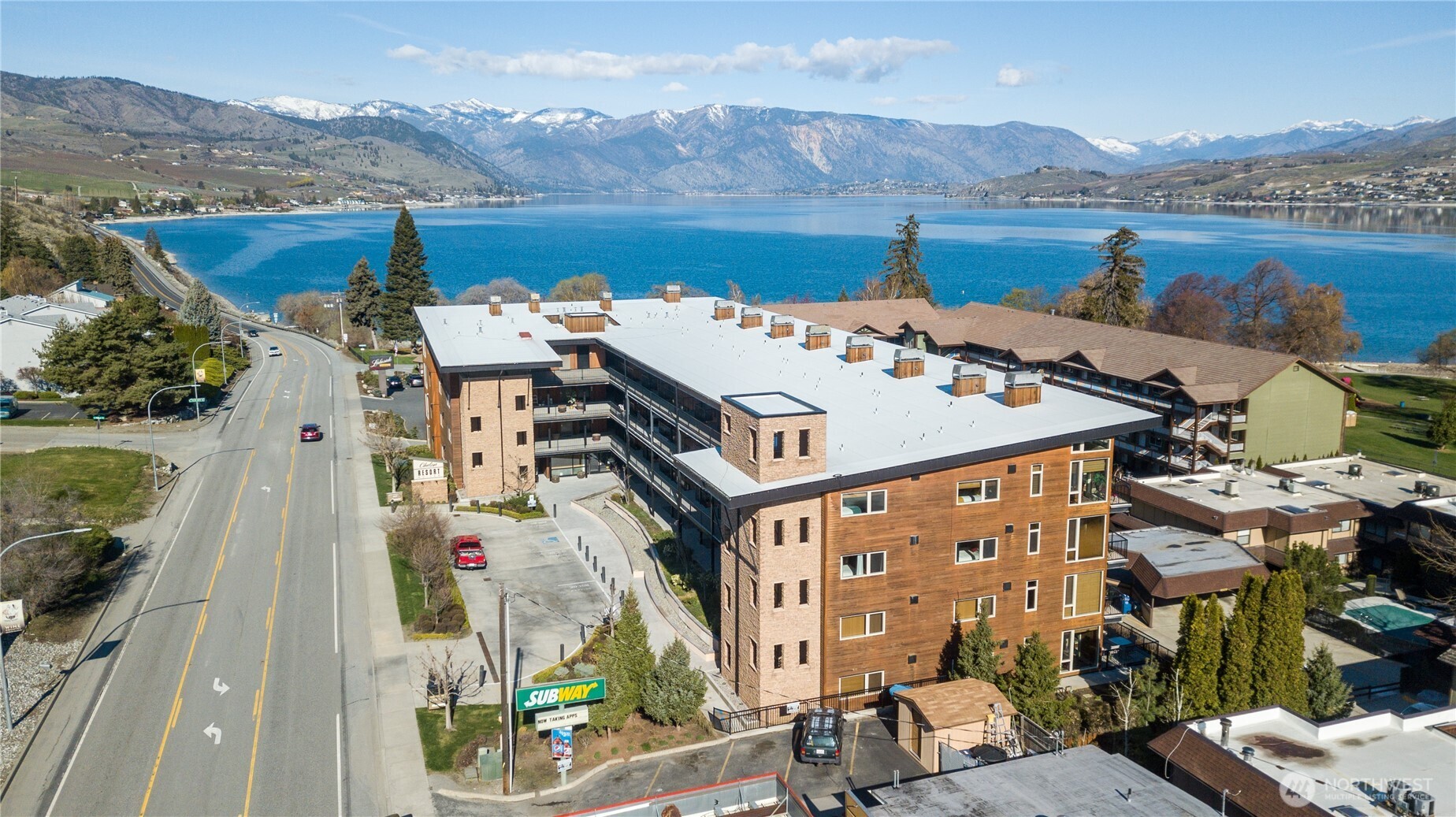 Drone footage of Chelan Resort Suites