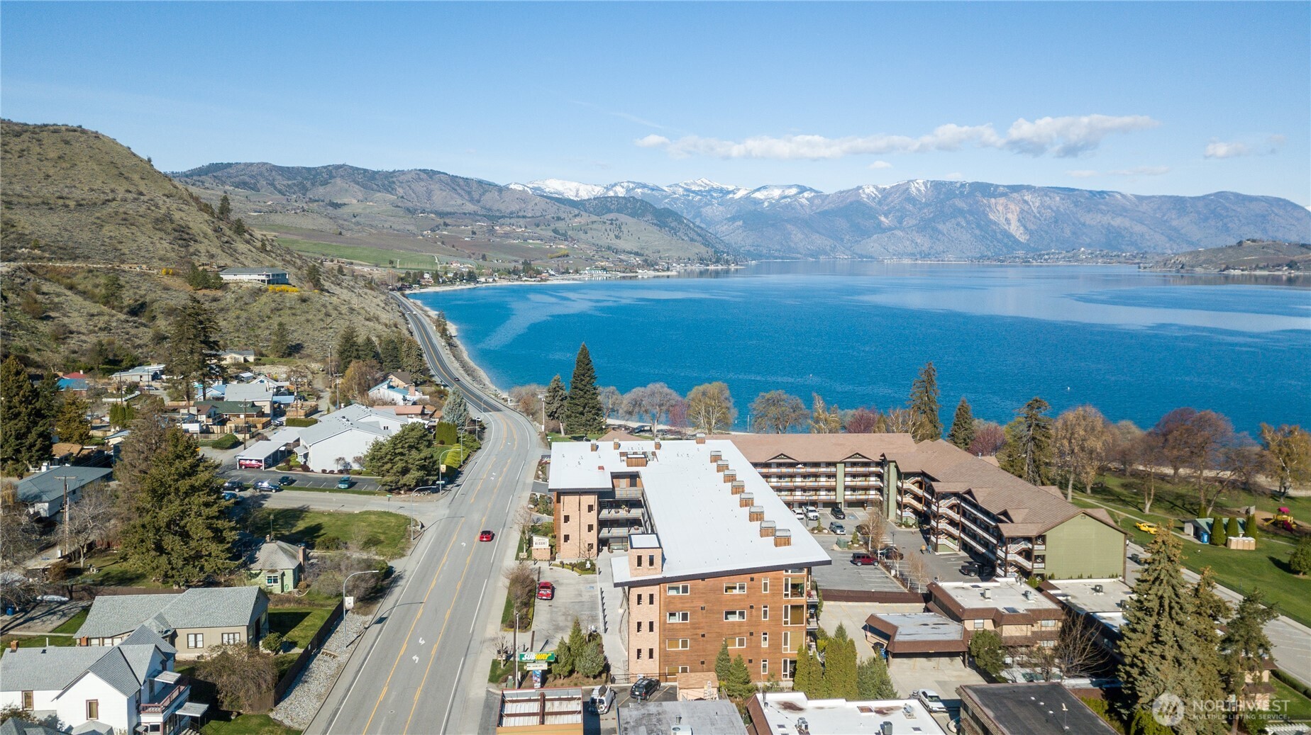 Drone footage of Chelan Resort Suites