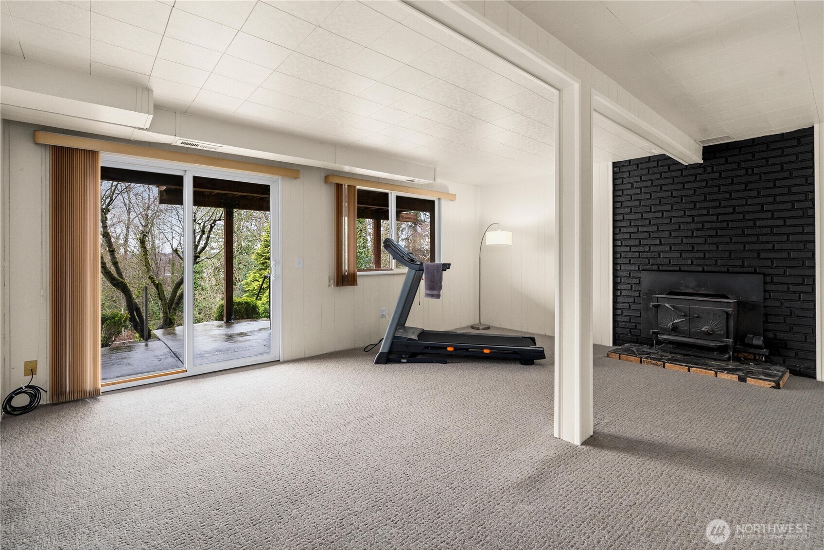 The 3/4 bath downstairs is big enough to share space with the washer and dryer and a freezer.