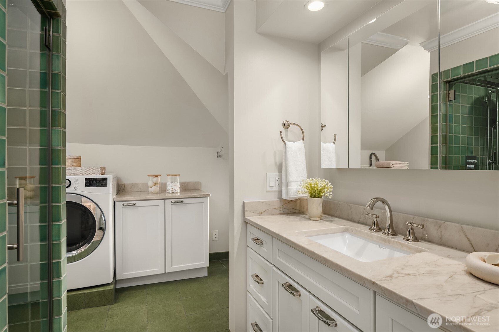 Primary Bath with Steam Shower, Two Separate Vanities, Smart Toilet & Laundry