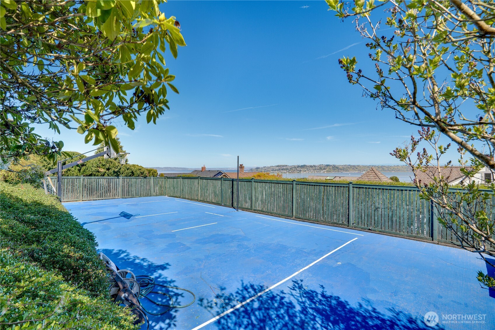 Court side. Commencement Bay as a backdrop.