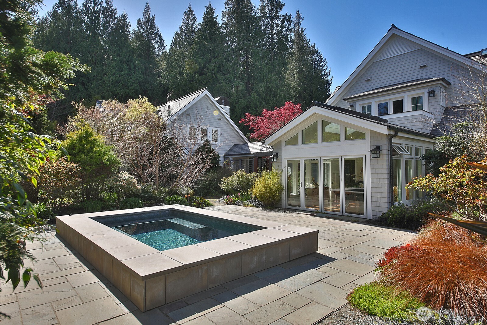 Hot tub enveloped in serenity.
