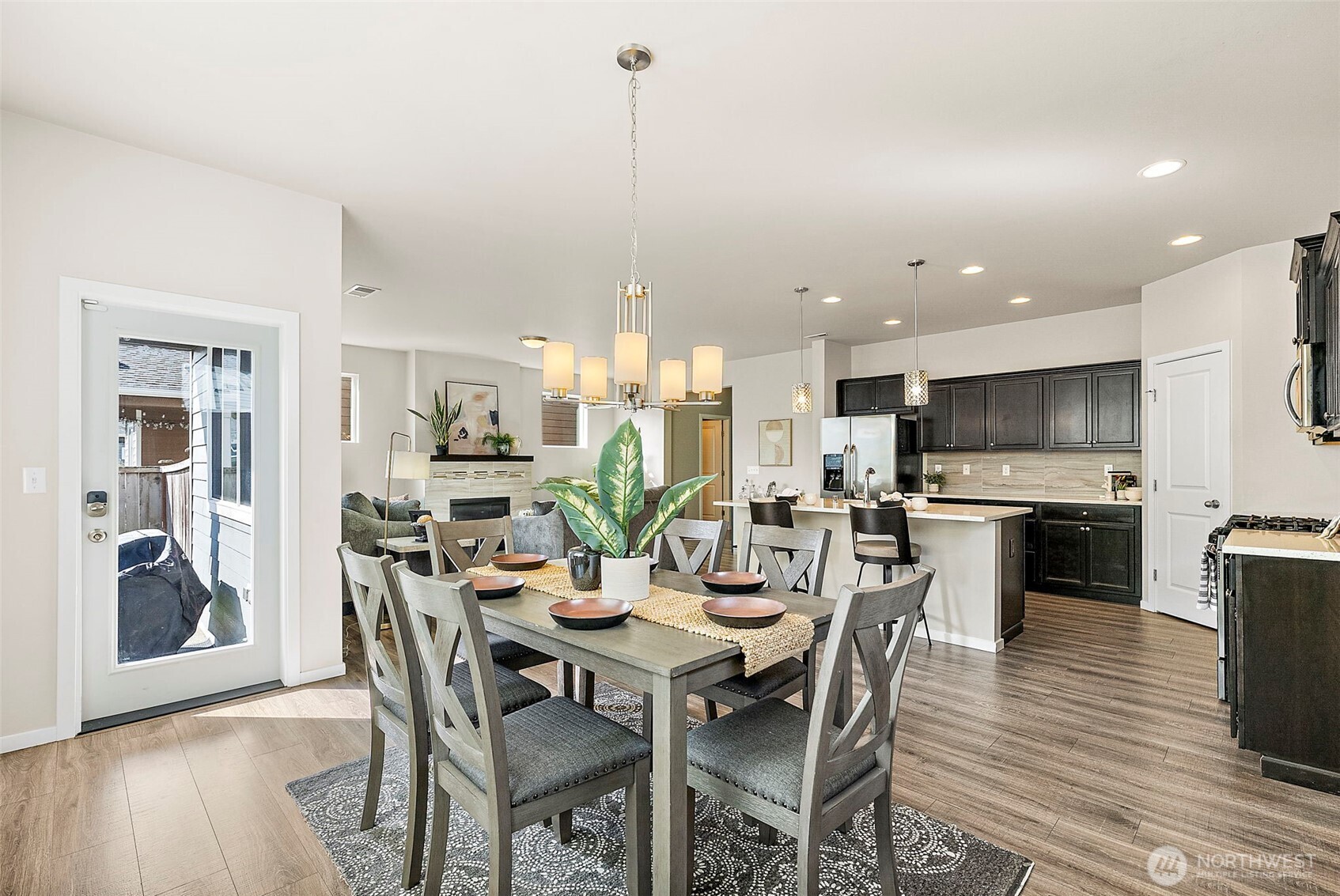 Large dining space with access to the back patio.