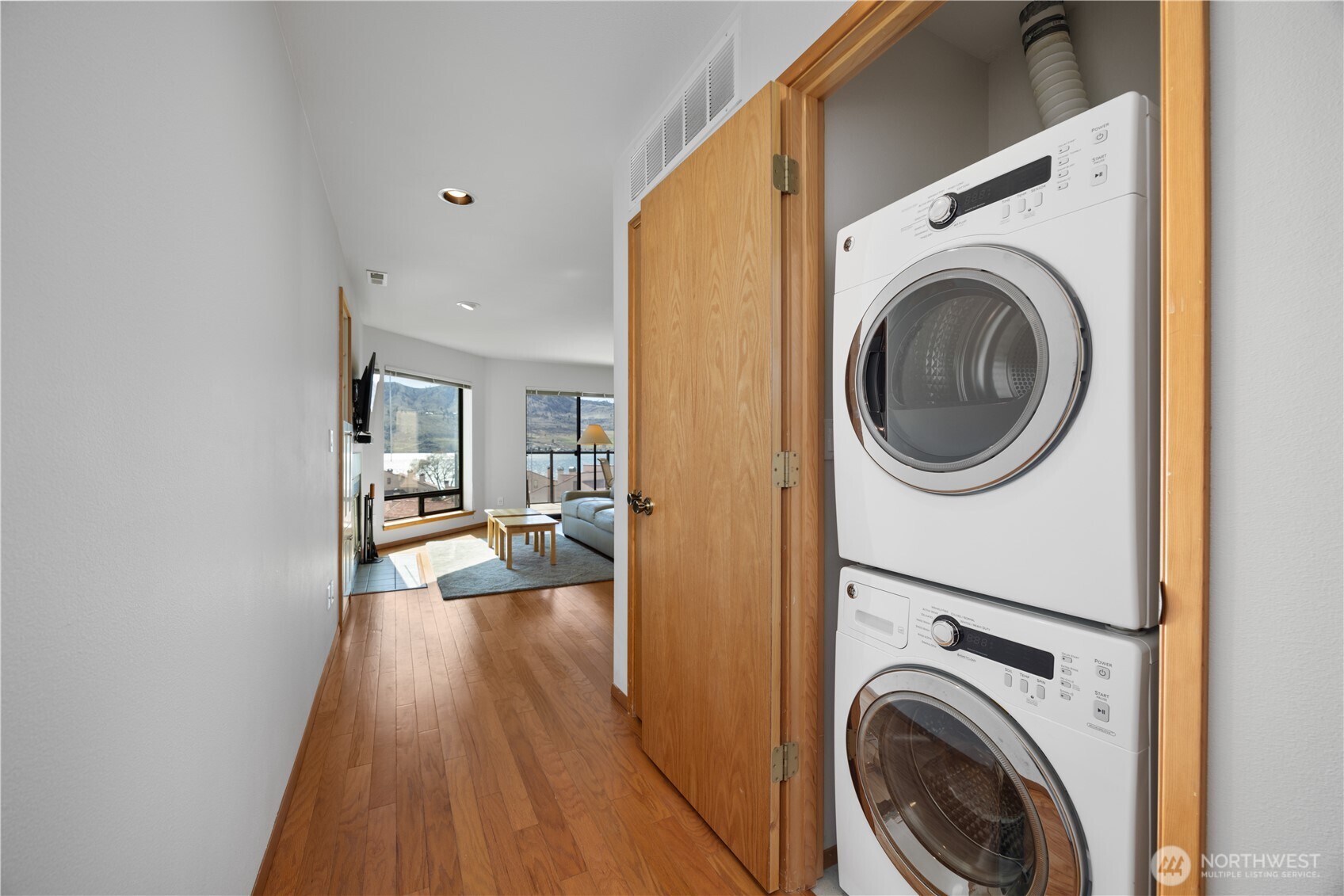 Updated stacked washer and dryer.