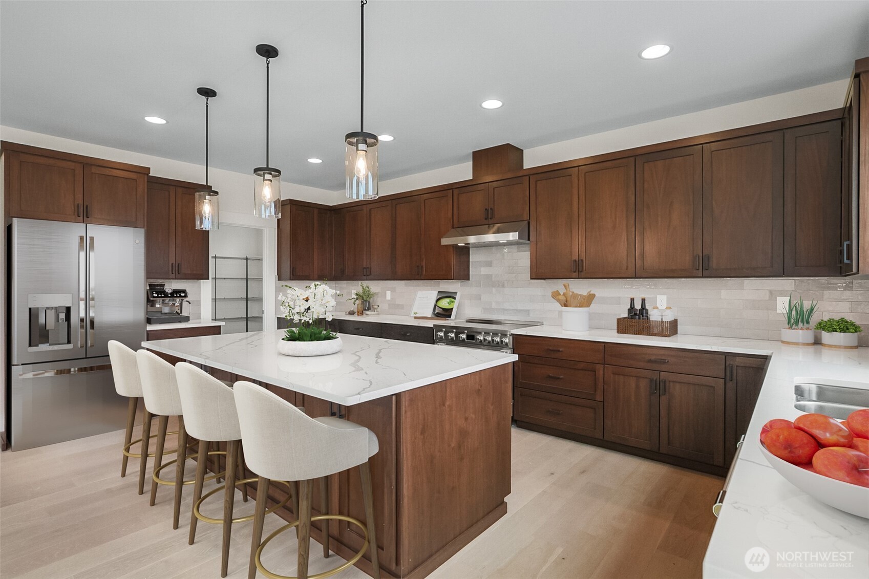 Virtually staged kitchen.