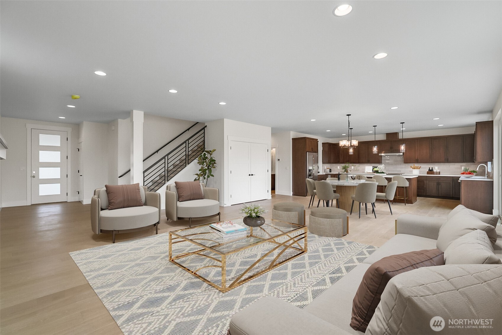 Virtually staged Family Room.