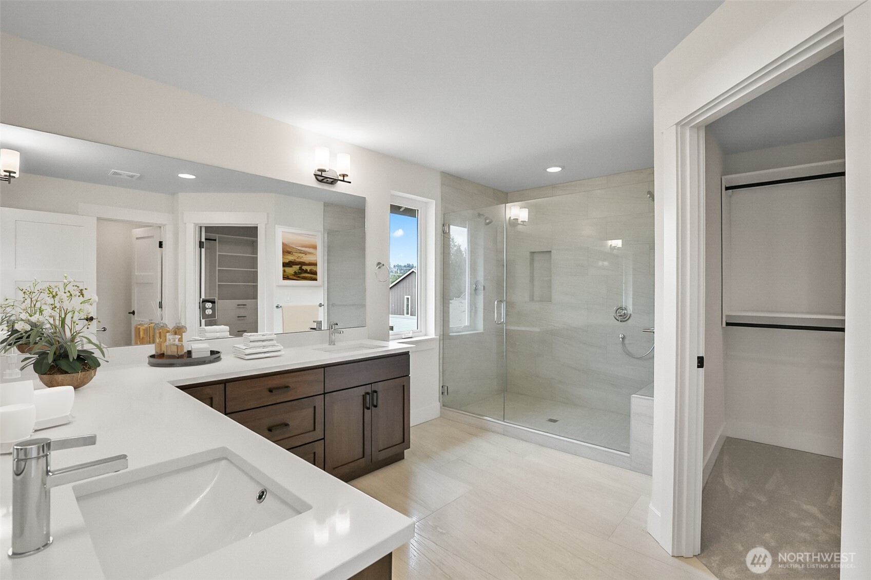 Virtually staged Primary Bathroom.