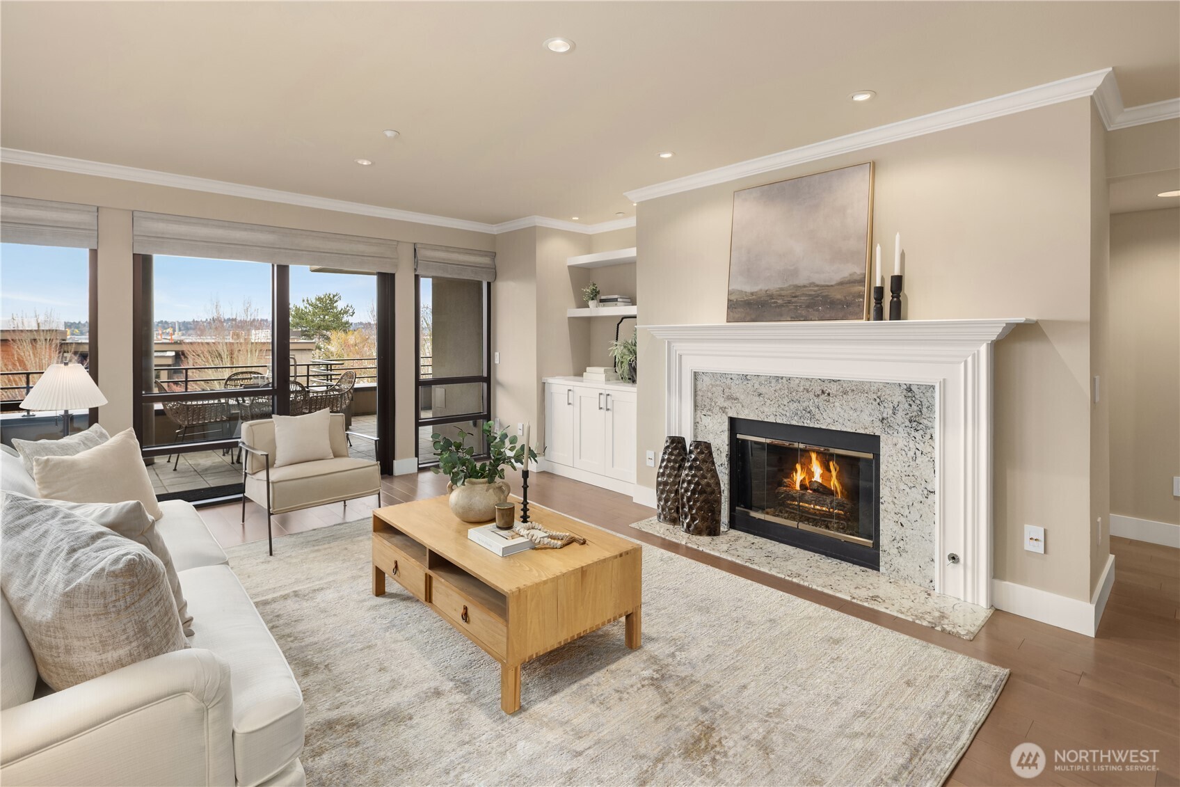 Additional highlights include designer lighting, custom window treatments, Lutron dimmers, ample storage,