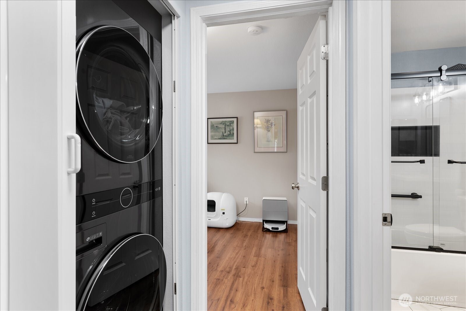 Newer stacking Washer and Dryer stays with unit.