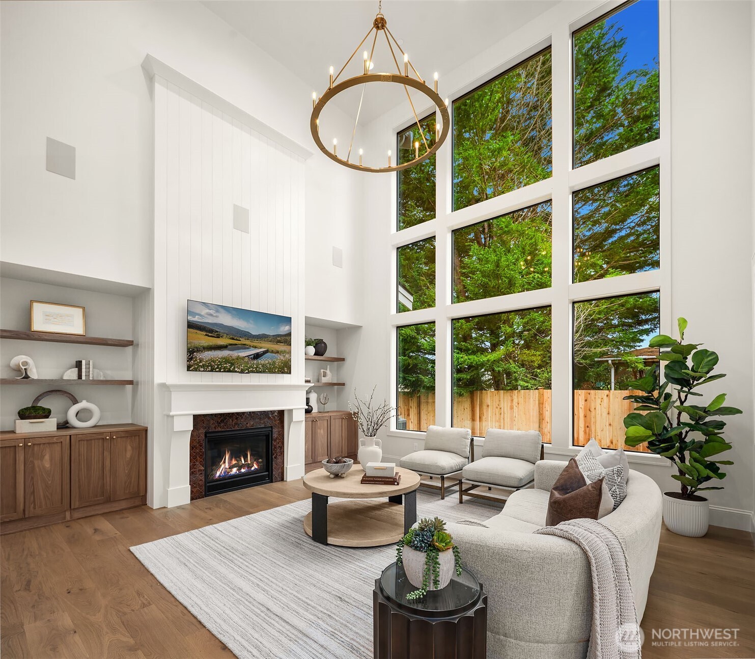 2 story great room that overlooks the private backyard