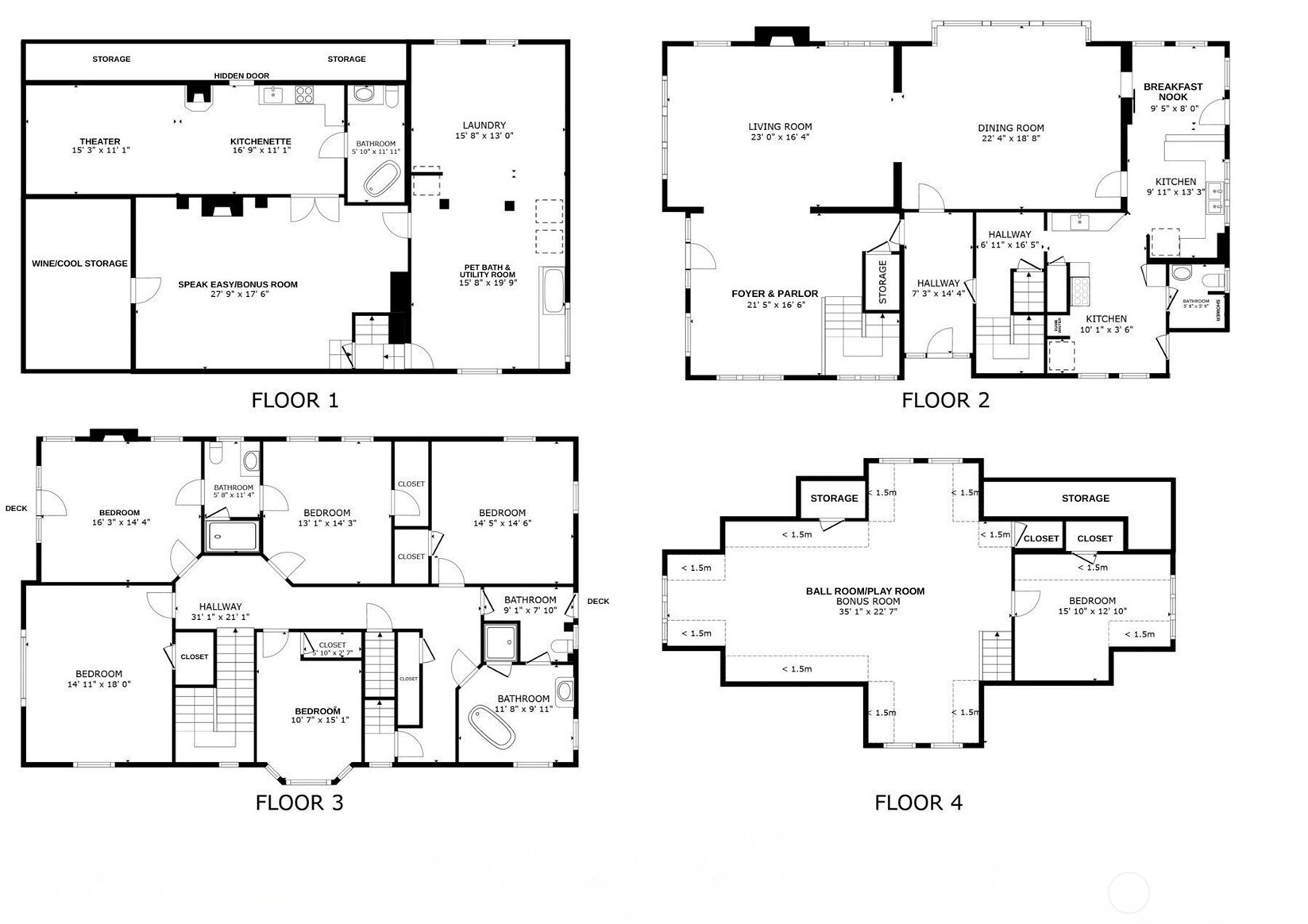 The floorplan reveals a home designed to unfold by experience, not just square footage. Level 1 offers a true speakeasy-style lower level—complete with wine storage, tasting room, theater, kitchenette, full bath, and an expansive utility space—creating an immersive entertaining retreat rarely found in historic homes. Level 2 is the heart of the residence, where gracious living and dining rooms, a well-appointed kitchen, and a charming breakfast nook come together for everyday living and gathering. Level 3 is dedicated to private bedroom chambers, thoughtfully arranged for comfort, light, and separation from public spaces. Crowning the home, Level 4 is a remarkable original ballroom where Snohomish High School once held dances in the 1930s and 1940s—now offering inspired flexibility as a playroom, yoga studio, creative space, or dance hall, honoring the home’s storied past while inviting new possibilities.