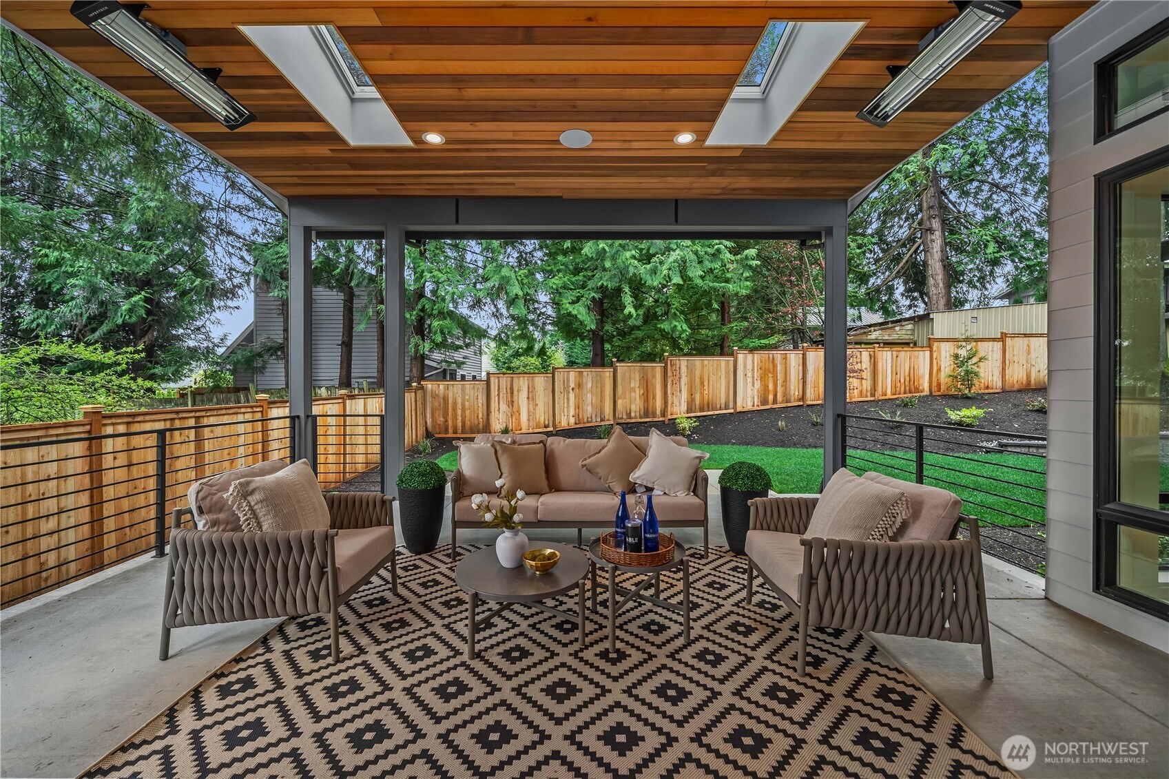 Covered patio with heaters and sound system