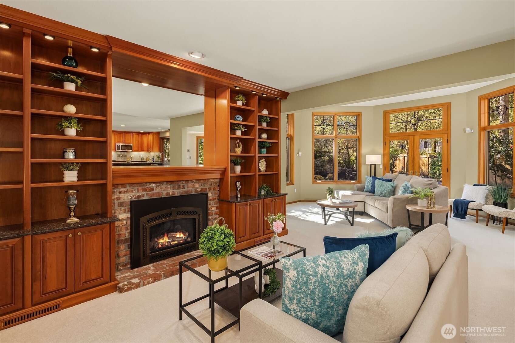 Gas Fireplace, Sitting Area Looking to Rec Room