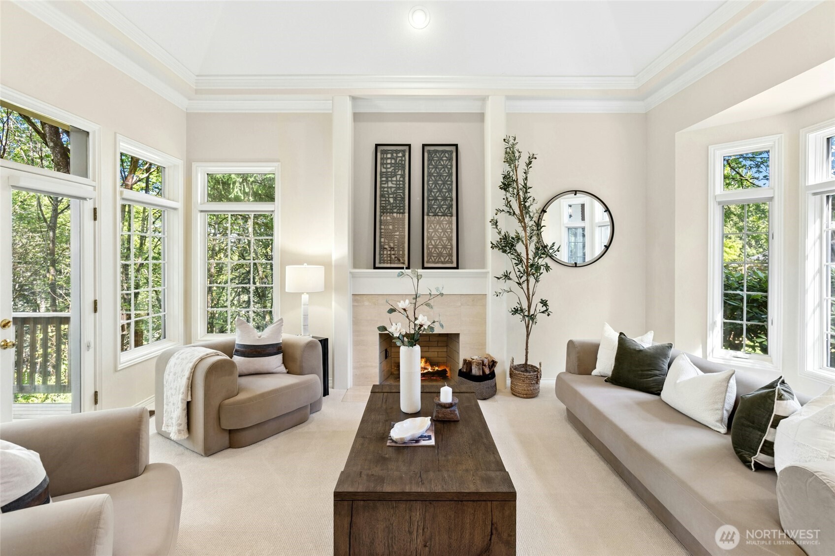 Stunning living room with fresh paint and carpet.
