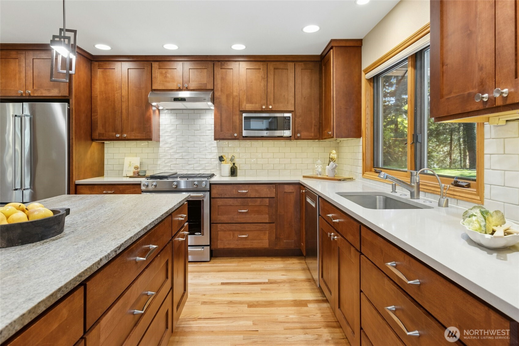 Leathered granite and quartz.