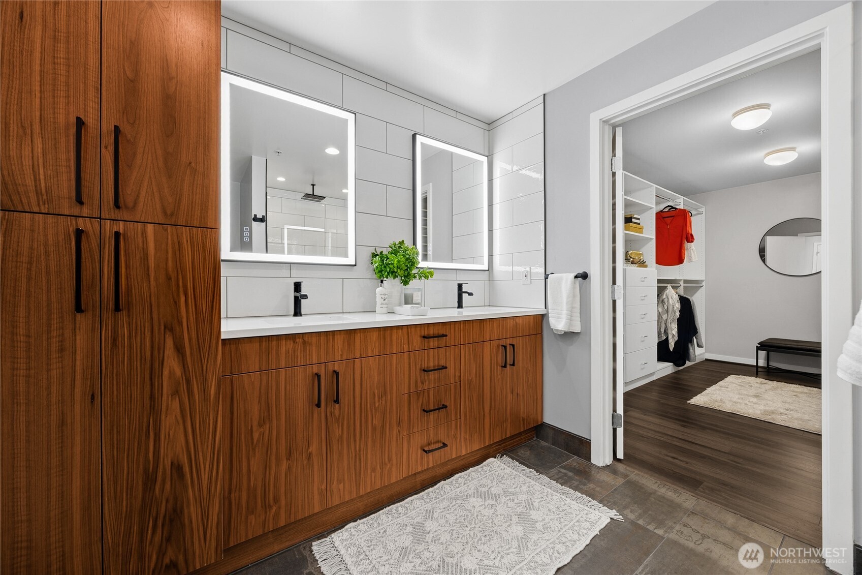 Your primary bathroom is incredible, with a massive linen closet.