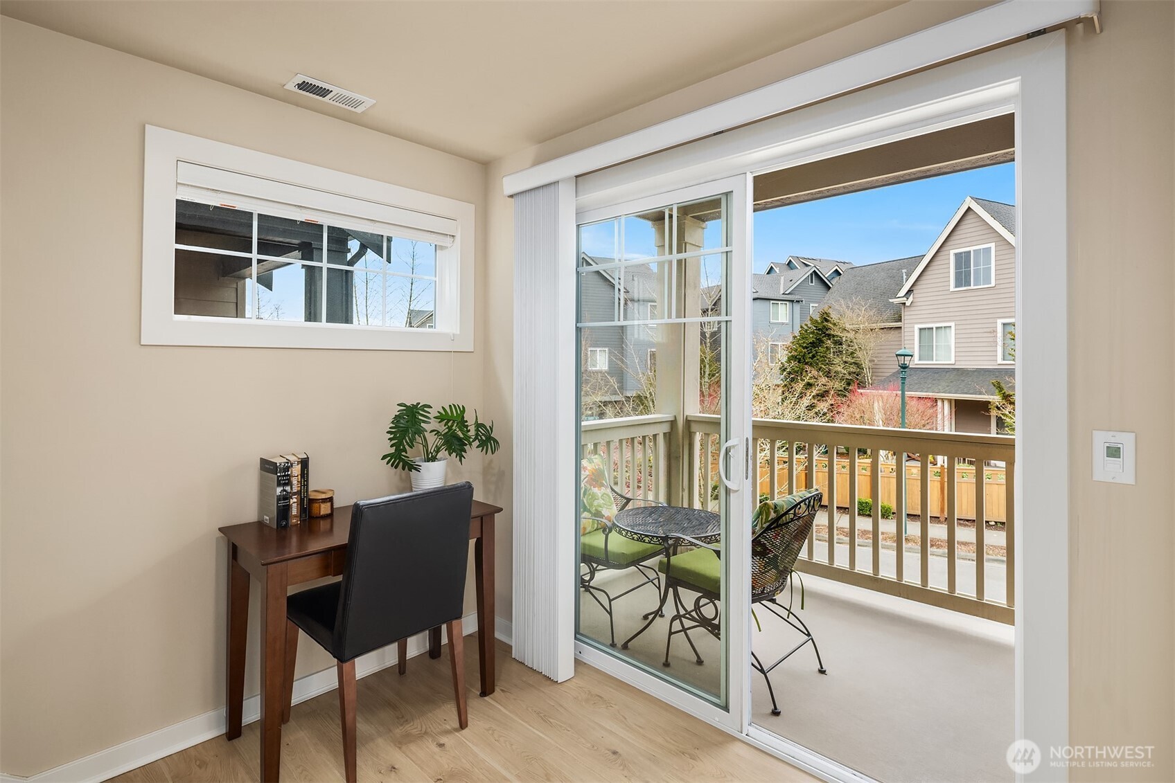 There's an adorable little nook that makes a great work station or reading nook, with sliding doors to the covered deck.