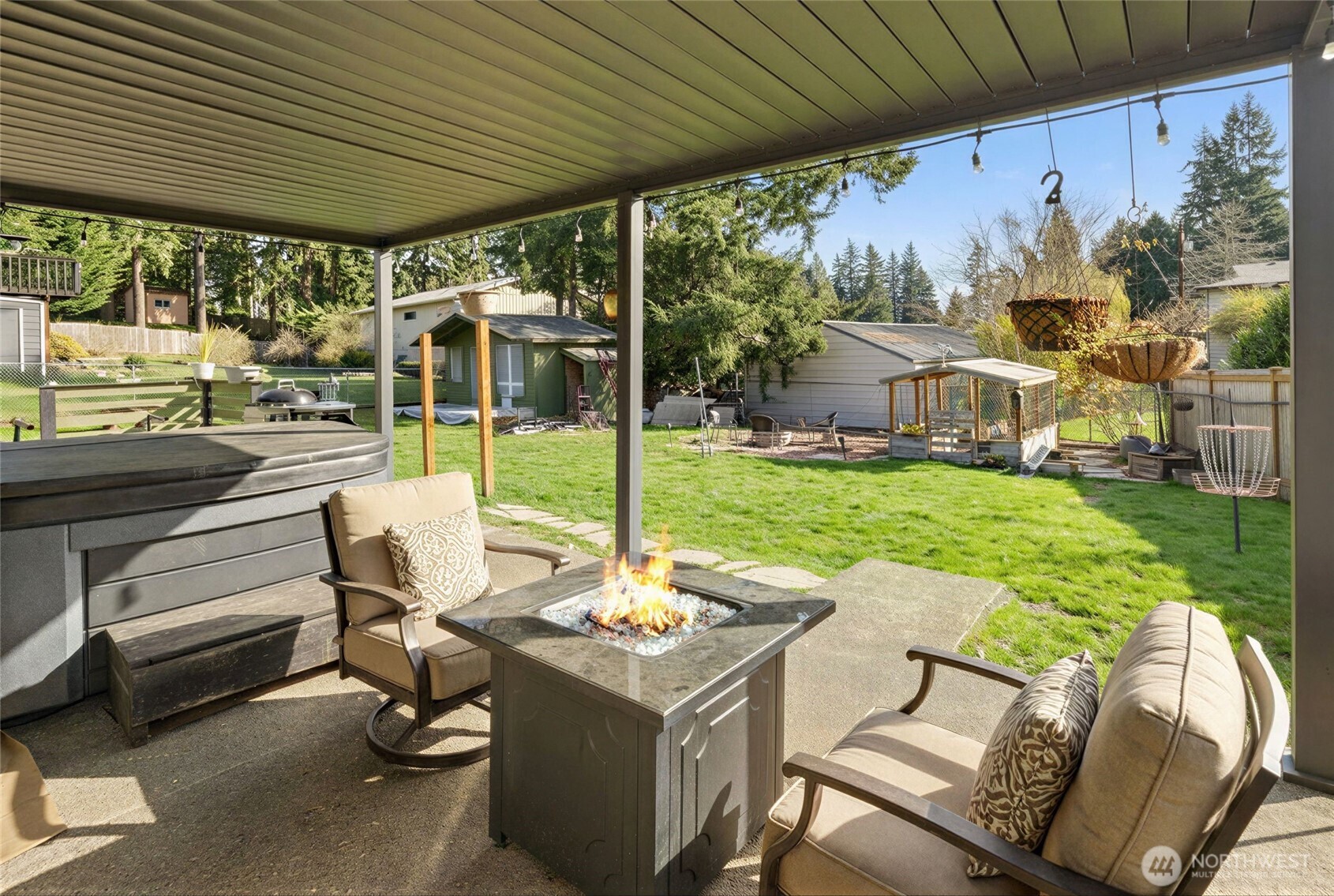 Virtually staged covered patio view 1