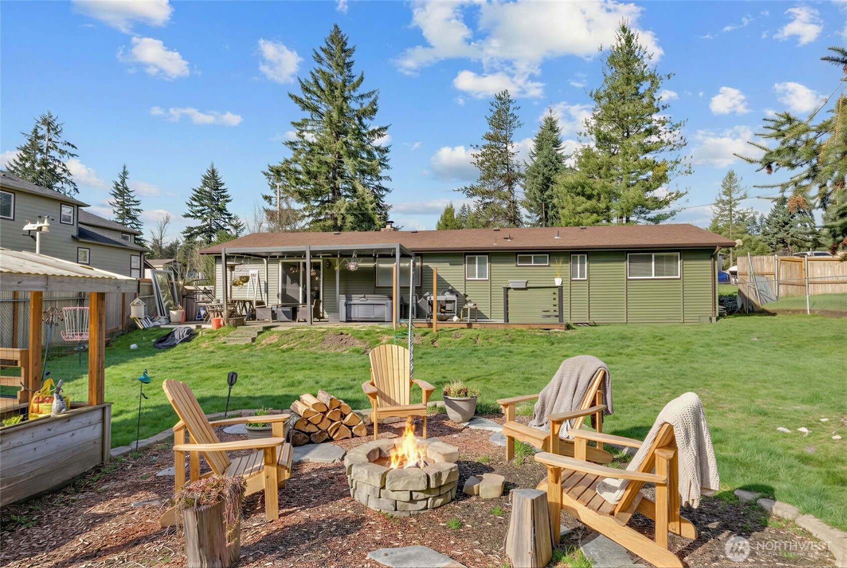 Virtually staged backyard fire pit