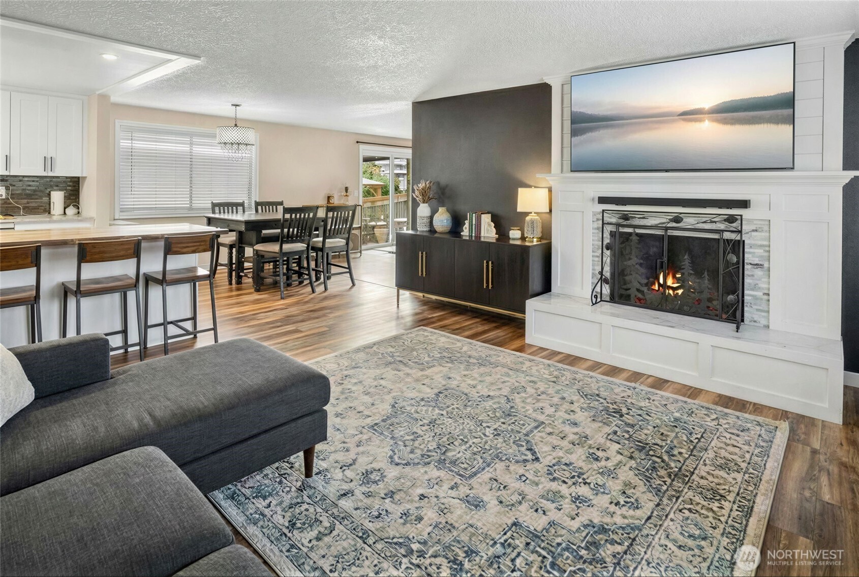 Virtually staged living room view 1