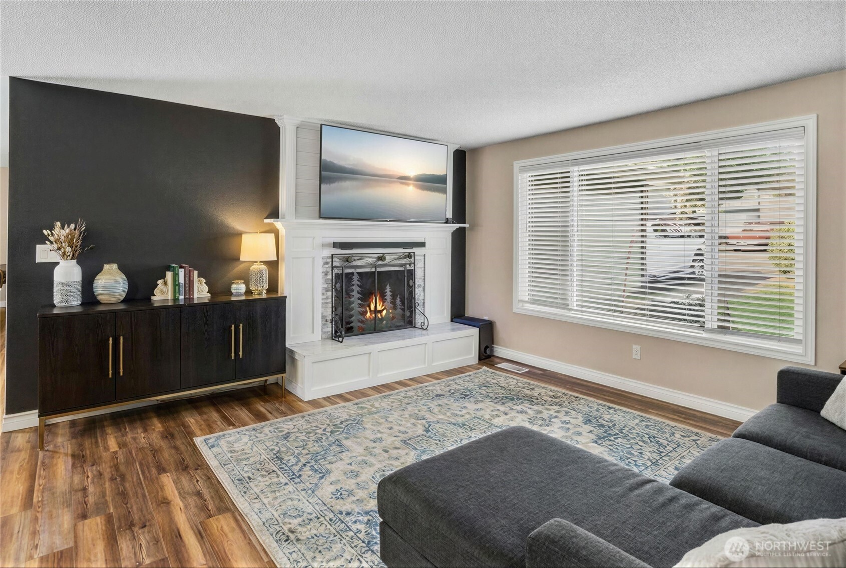 Virtually staged living room view 2