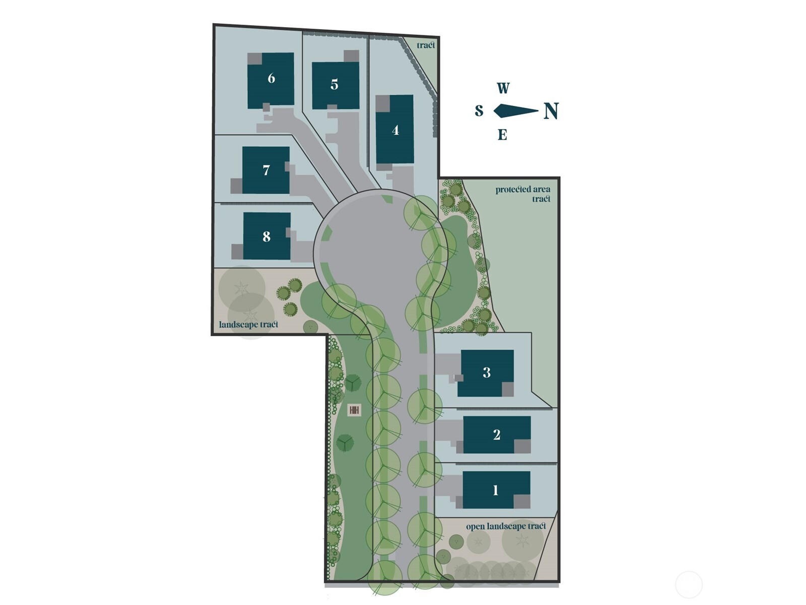 Gooden Hollow Community Site Map  Gooden Hollow is an intimate eight-home community thoughtfully positioned in Bothell’s Canyon Park neighborhood. The private cul-de-sac layout creates a sense of separation while maintaining convenient access to major commuter routes, everyday shopping, dining, and local amenities. Surrounding protected and open landscape tracts enhance the natural setting and preserve a sense of space.    Located in Bothell, Washington and served by the Northshore School District, this modern enclave reflects the careful planning associated with high-quality new construction. The limited homesite count reinforces exclusivity within a connected and accessible location.    These photos are from a past Robinson Plan at a different community, so overall plan, colors, building orientation, finishes, home outlook, and other details can and WILL vary. All photos, renderings, site maps, and floorplans are for visualization purposes only.