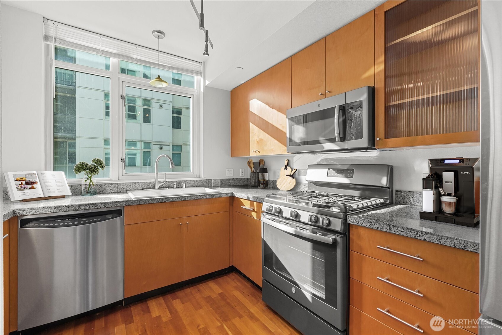 Kitchen with eating space (virtually staged)