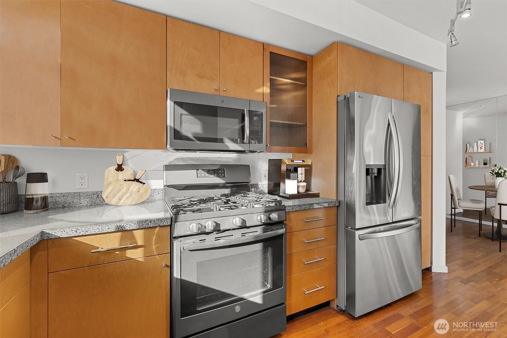 Kitchen with eating space (virtually staged)