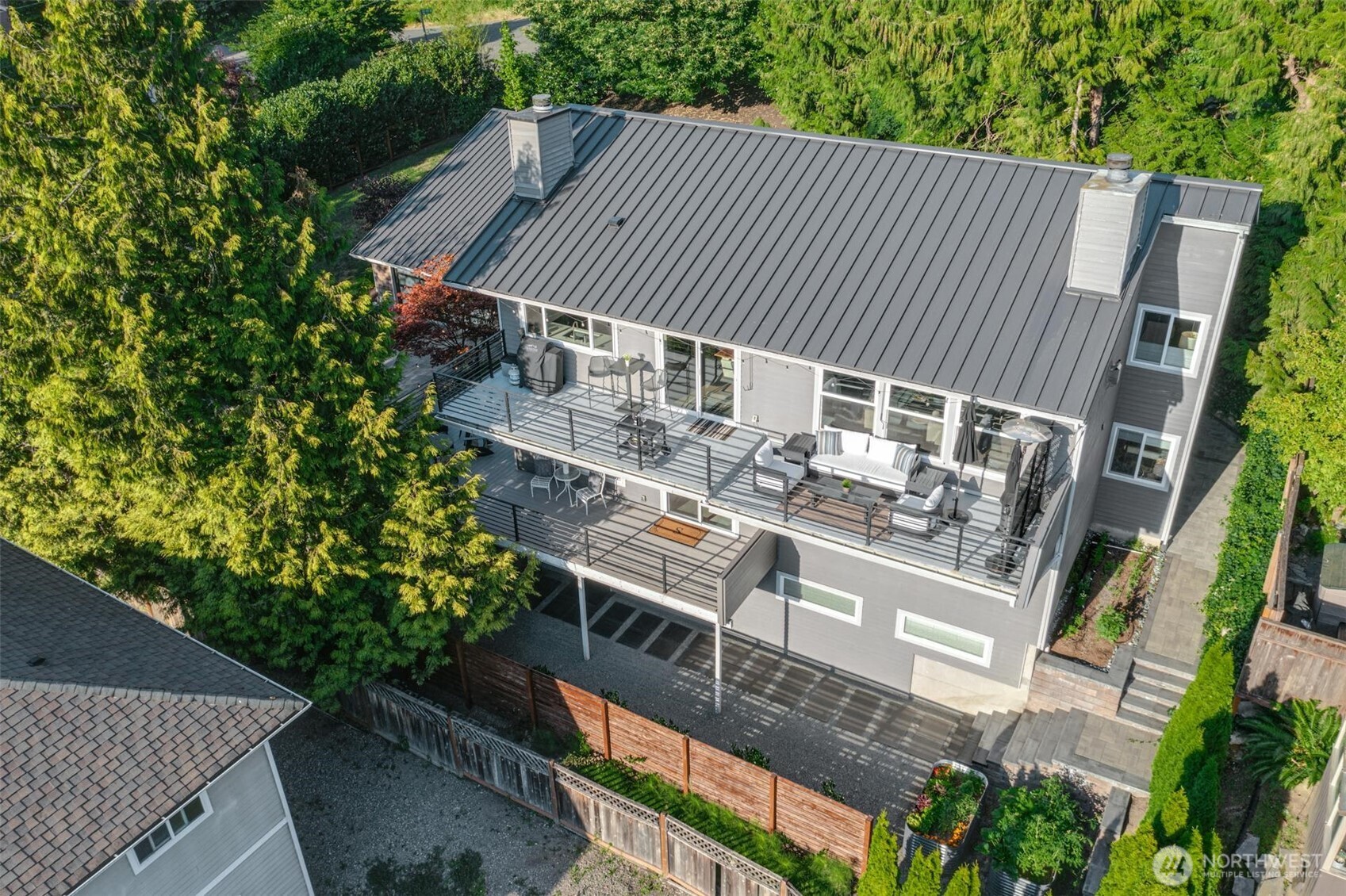 Upper level deck looking out towards Lake Washington