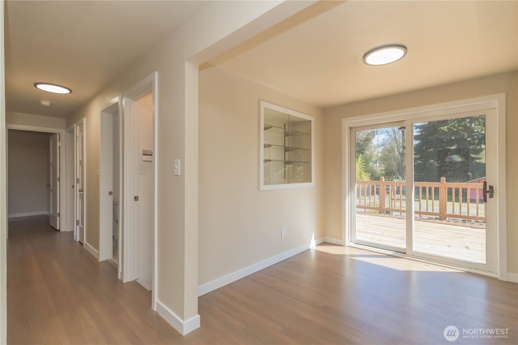Informal eating area off kitchen with slider to deck